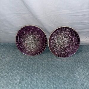Set of 2 Purple Mosaic Decorative Candle Holder Plates.